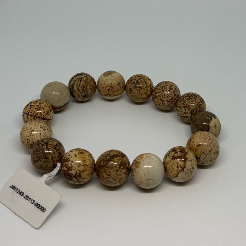 Picture Jasper 12mm Stone Stretch Bracelet 8”